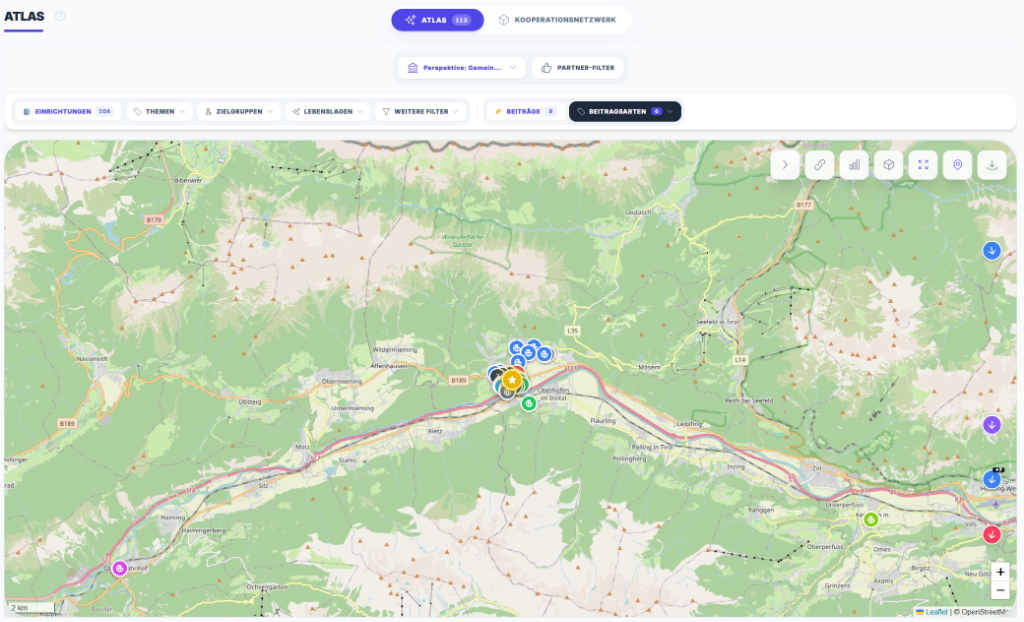 InnForum INFOATLAS: Interaktive Karte mit Einrichtungen und Beiträgen im Inntal